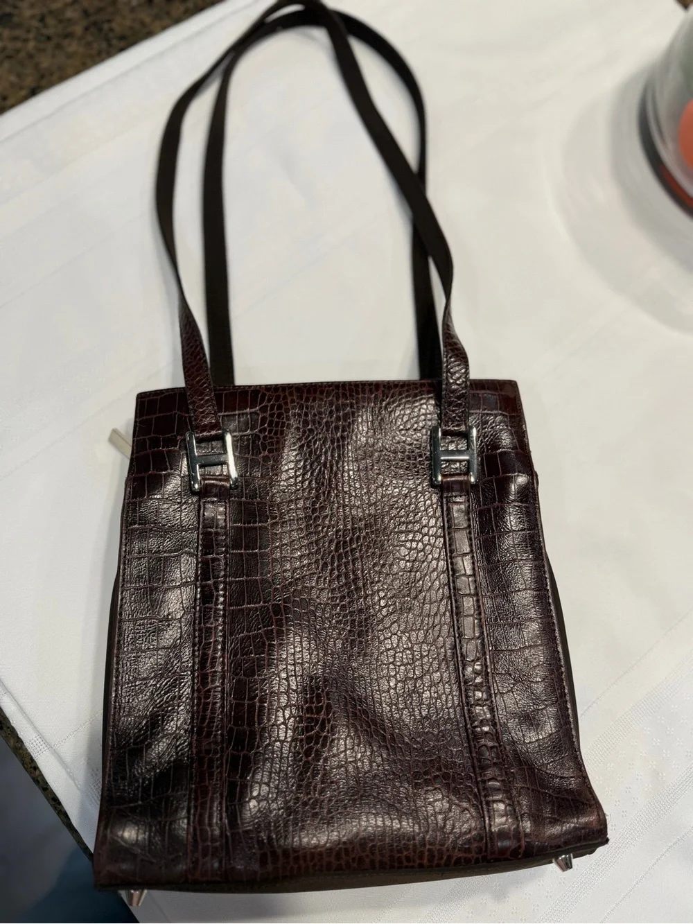 Vintage Giani Bernini Burgundy Croc-Embossed Leather Tote Bag – Silver H Hardwar